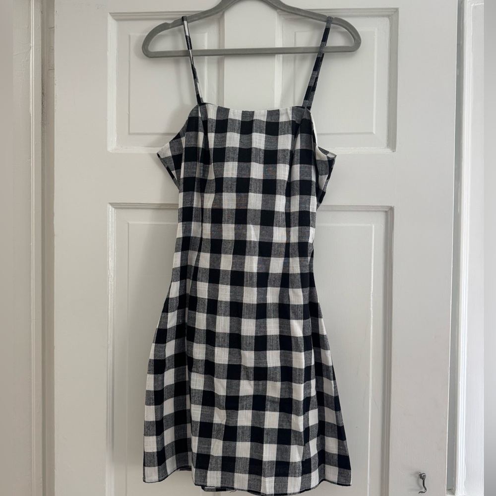 Aqua Black and White Plaid Mini Dress